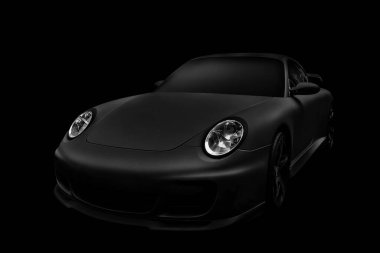 Lüks araba. Siyah arka planda siyah bir araba..