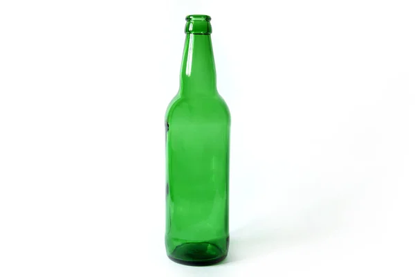 Botella Vidrio Sobre Fondo Blanco Botella Vacía Botella Verde Sobre — Foto de Stock