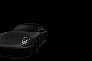 Lüks araba. Siyah arka planda siyah bir araba..