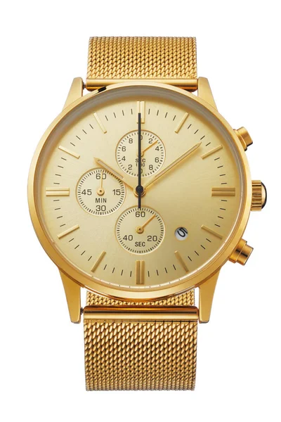 Relógio Dourado Luxo Isolado Sobre Fundo Branco Relógios Perto — Fotografia de Stock