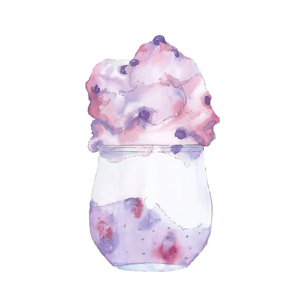 Морозиво Акварельна Ілюстрація Смаком Літа Морозиво Ягодами Чорної Смородини — стокове фото
