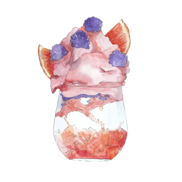 Морозиво Акварельна Ілюстрація Смаком Літа Морозиво Ожиною Скибочками Апельсина — стокове фото