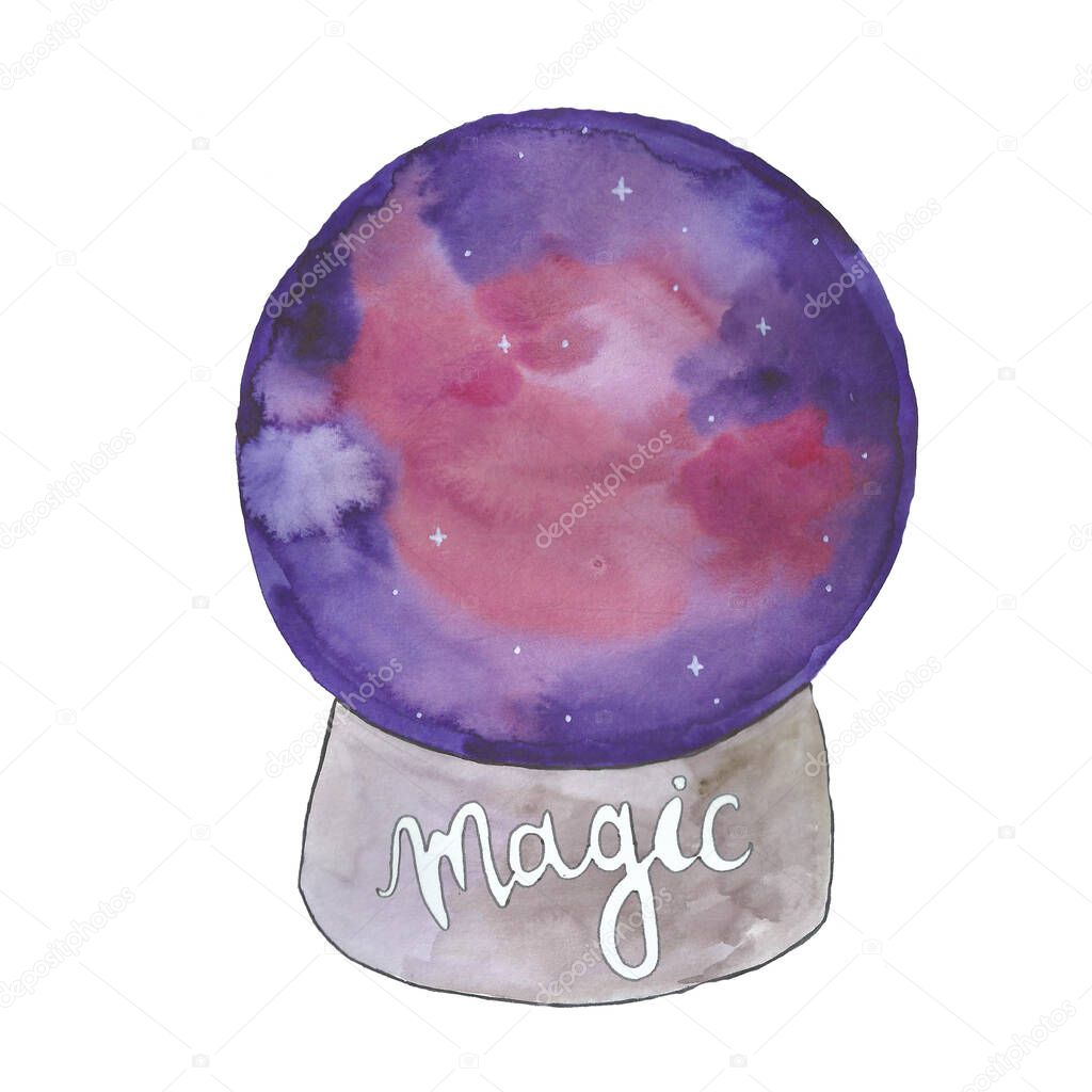 magic magic ball watercolor. halloween. purple and crimson