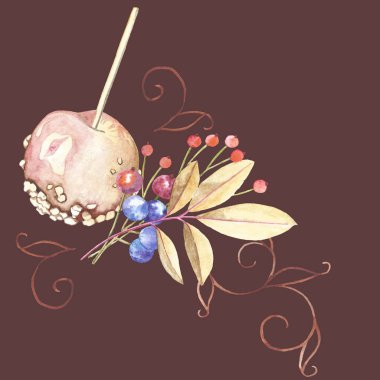 Böğürtlenli fırınlanmış elma deseni. Suluboya ile yapıldı