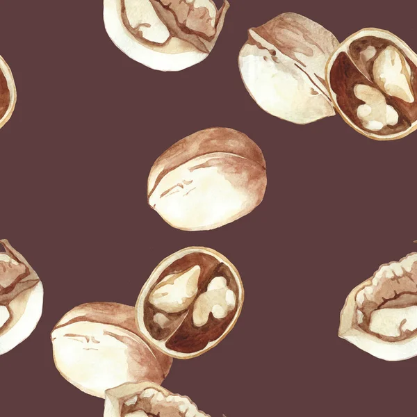 Walnuts Pattern Made Watercolor — Stock Photo, Image