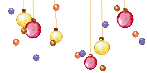 Winter Aquarell Illustration Weihnachtsspielzeug Isoliert Auf Weißem Hintergrund Bunte Luftballons — Stockfoto