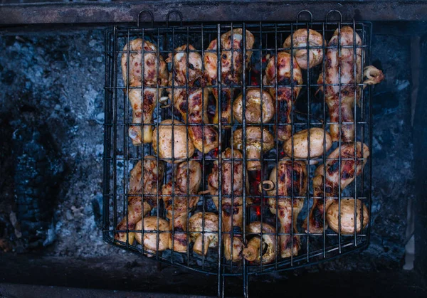 Bbq Kuře Houby Grilu — Stock fotografie