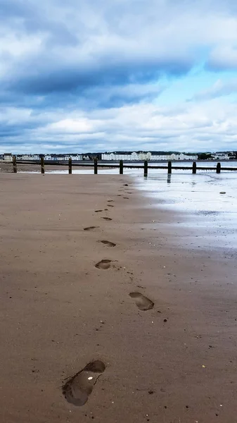 Βήματα Στην Παραλία Αγγλικό Χωριό Dawlish Warren Ντέβον Αγγλίας — Φωτογραφία Αρχείου