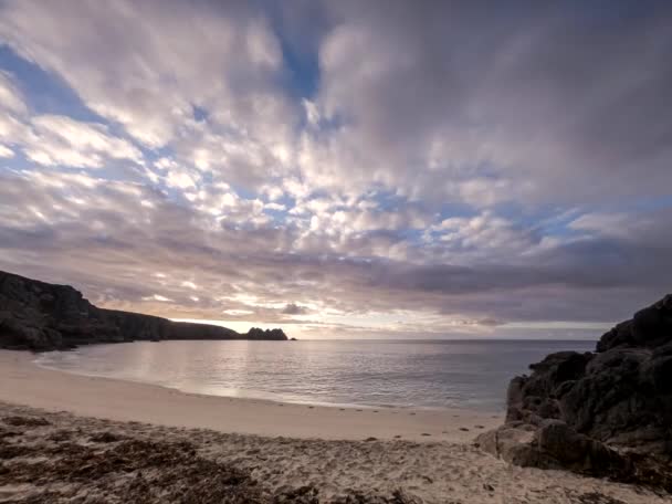 Sunrise Porthcurno Beach Zeitraffer Film Lands End Cornwall England — Stockvideo