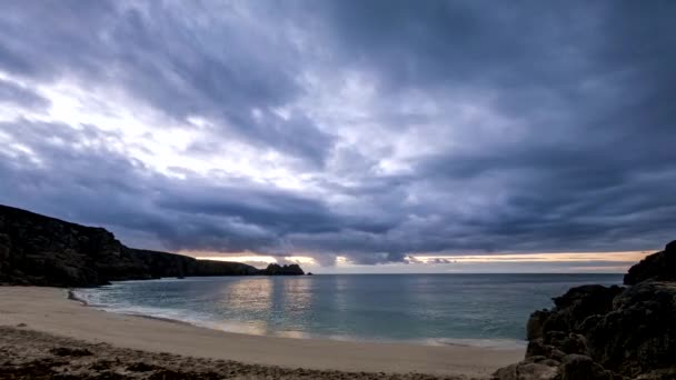 Sunrise Porthcurno Beach Time Lapse Movie Landslut Cornwall England — Stockvideo