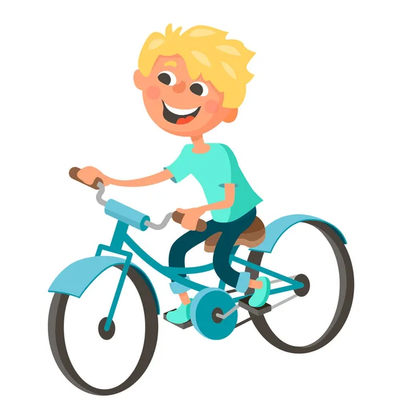 Niño Feliz Monta Bicicleta Ilustración Aislada Sobre Fondo Blanco — Vector de stock