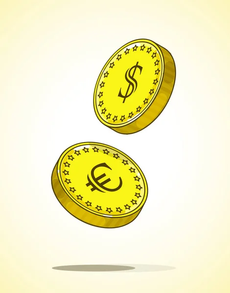 Падение Монет Евро Доллара Цветная Графическая Иллюстрация — стоковый вектор