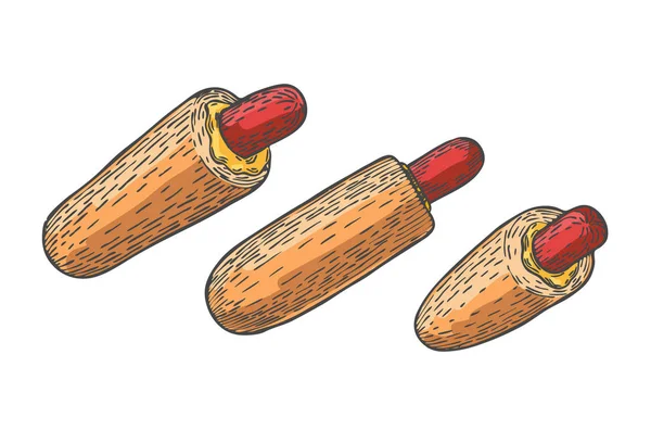 Grafica Schizzo Colorato Hot Dog Francese Nero Lineare — Vettoriale Stock