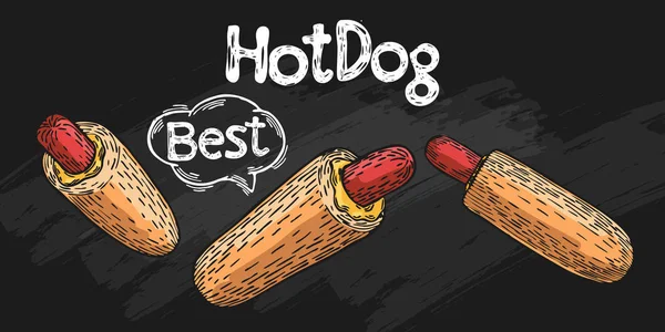 Francouzský Hot Dog Pozadí Tmavě Tabuli Ručně Tažené Skica Ohraničené — Stockový vektor