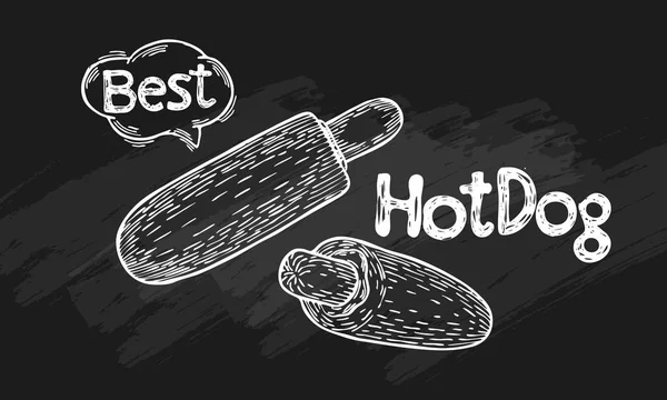 Francouzský Hot Dog Tabuli Tmavé Pozadí Bílé Lineární Grafika Inverze — Stockový vektor