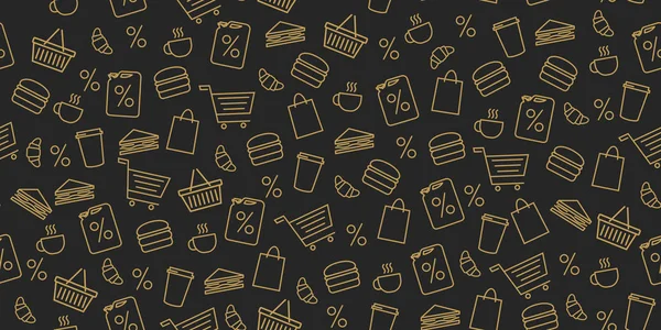 benzin istasyonu deposu, doğrusal nesneleri ve koyu arka plan üzerinde Gıda için seamless modeli