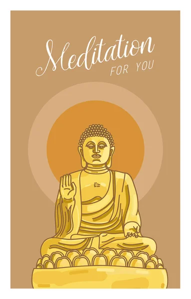 Plantilla Para Folleto Meditación Para Usted Con Estatua Buda Pose — Vector de stock