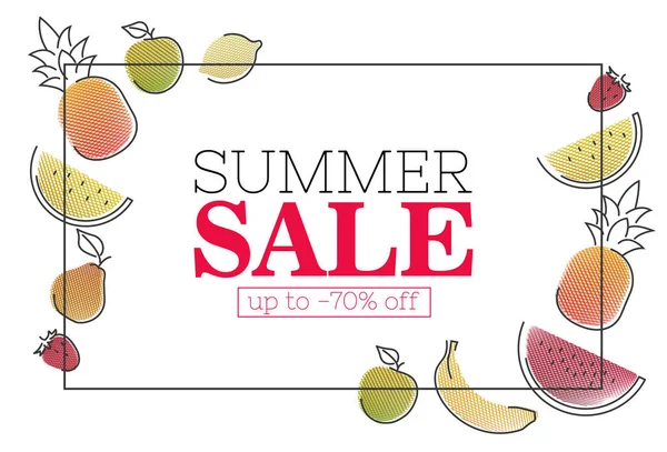 Beyaz arka plan üzerinde stilize meyve ile yaz satış poster, 