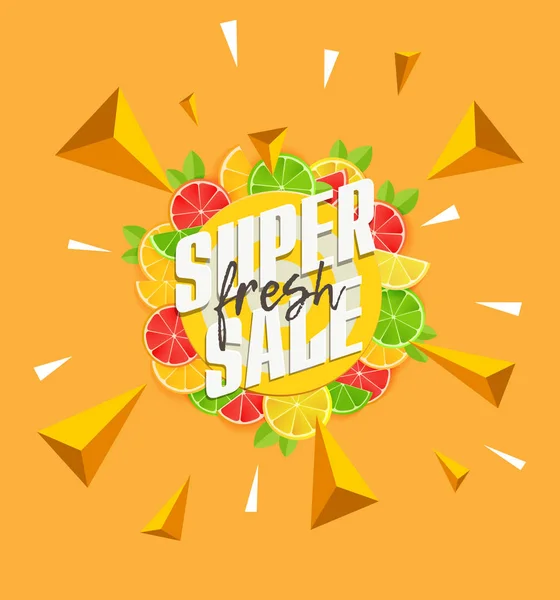 Supper Sale Template Typography Citrus Fruits Circle Bright Juicy Composition — Stock Vector