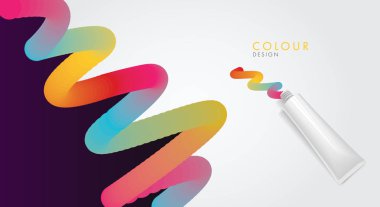 Yağlı boya tüp ve boya darbe, gökkuşağı renkli gradyan ile sanatsal poster