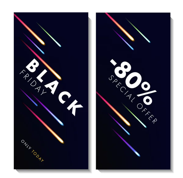 Black Friday Leaflet Template Colorful Sparkles Dark Background Typography — Stock Vector