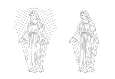 Maria Magdalena veya Antik çağda doğrusal grafik resim gelen kadın, kadın yayılmış elleriniz ve yağmur bulutu