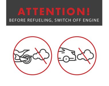 Attention switch off the engine poster for gas stations clipart
