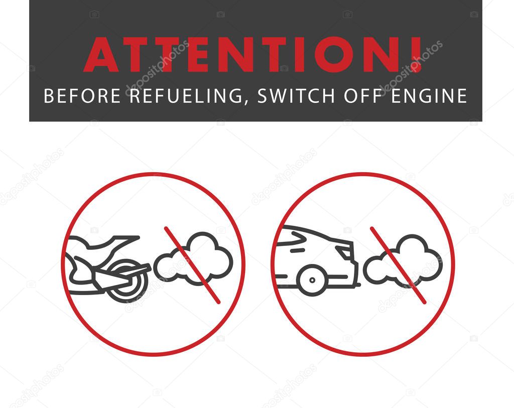 Attention switch off the engine poster for gas stations
