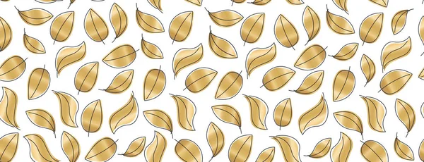 Golden Leaves Seamless Pattern White Background Linear Shapes — Stock Vector