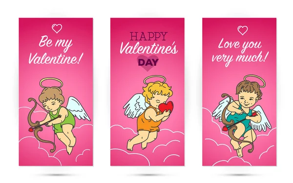 Plantillas Para Leflets Día San Valentín Con Ángeles Cupido Con — Vector de stock