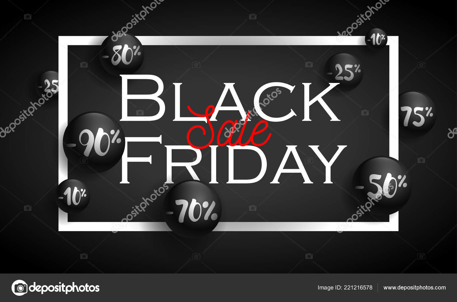Black Friday Poster Template Big Typography Modern White Frame Spheres Stock Vector C Marinaionova 221216578