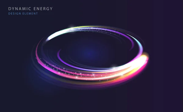 Dynamisk Energi Abstrakt Bakgrund Ljusa Färg Nödraketer Glödande Neon Mörker — Stock vektor