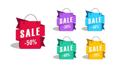Satılık Alışveriş torbaları promosyon etiket olarak ayarla renk çanta indirim prcentage, düz stilize grafik ile