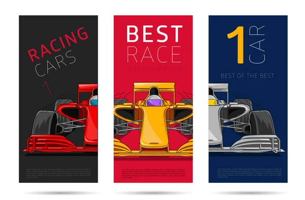 Racing Sport Car Flyer Set Three Leaflets Covers Typography Linear — Stock Vector