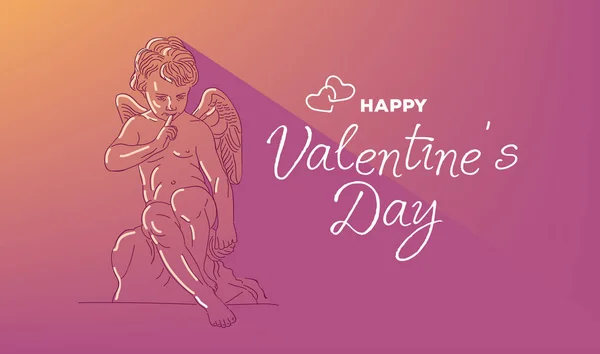 Felice San Valentino Banner Con Angioletto Statua Stilizzata Con Dito — Vettoriale Stock