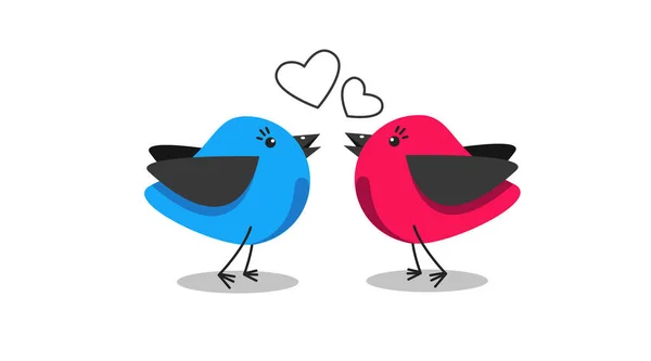 Dwa Cute Ptaków Miłość Ilustracji Niebieski Różowy Piękne Grafiki Serca — Wektor stockowy