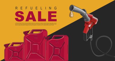 Yakıt nozzel ve petrol kutuları ile benzin istasyonu için Poster, şablon düzeni