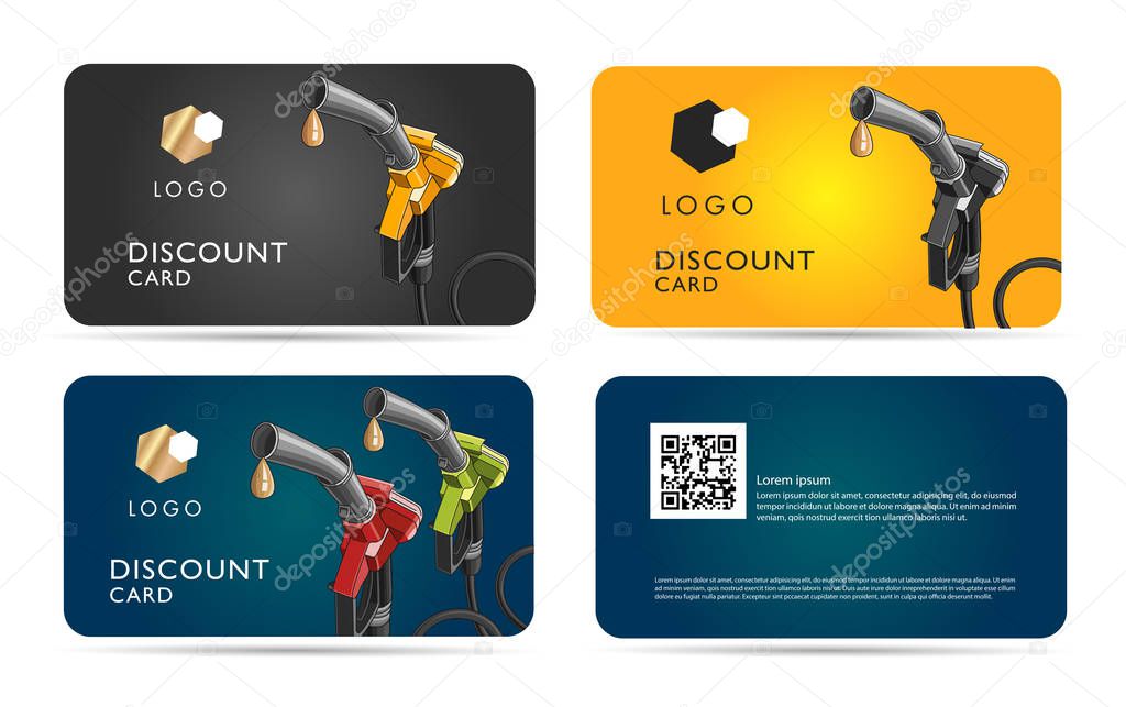 Set of card with fuelling nozzel, template layout for gas station
