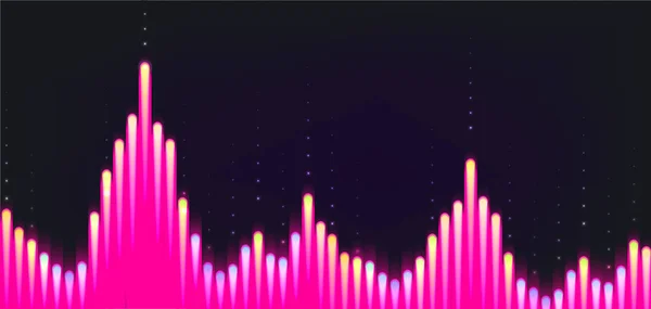 Sound wave from equalizer background, pink graphic on darck backdrop — Stock Vector