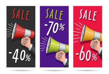 Sele el ilanları megafon illusttration ve yüzde kapalı ile ayarlayın