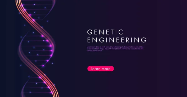 Situs web home page dengan latar belakang abstrak dengan garis cahaya spiral DNA dalam gelap . - Stok Vektor