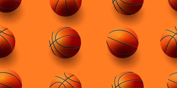 Padrão sem costura com bolas de basquete de lados diferentes. Ilustração moderna vetorial — Vetor de Stock