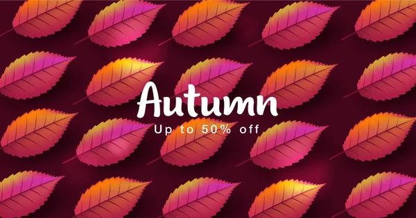 Herfst Sale achtergrond met korting aanbod en rode en gele bladeren textuur — Stockvector