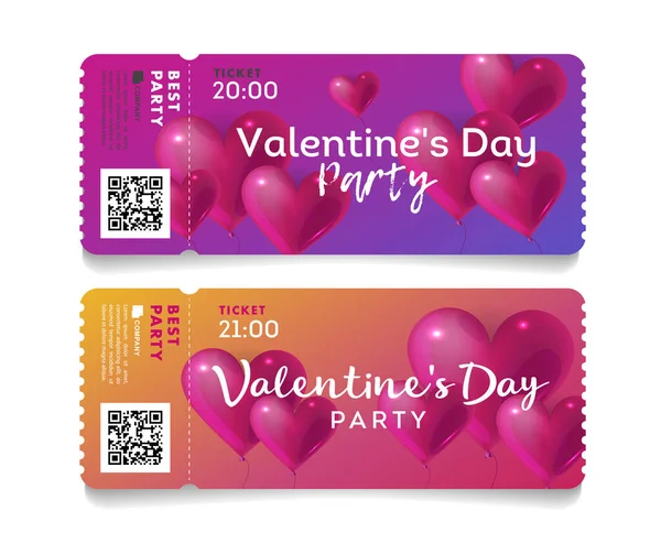 Walentynki oderwane bilety, szablon zaproszenie do miłości partii z różowymi sercami w kształcie balonów — Wektor stockowy