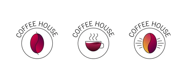 Set logo 's voor coffeeshop of café, eenvoudige lineaire hipster grafiek met verloop — Stockvector