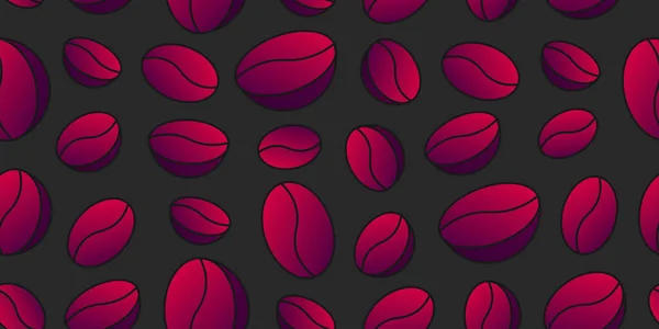 Patrón vectorial sin costuras con granos de café, degradado colores marrón y rojo gráfico sobre fondo oscuro — Archivo Imágenes Vectoriales