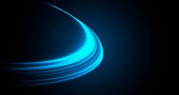 Movimiento de luces de velocidad azul abstracto formando forma de disco redondo o forma de luz a través del espacio, cubierta de fondo de tecnología digital — Vector de stock