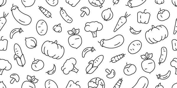 Nahtlose Verbindung mit modernen minimalistischen Symboldarstellungen der Ernte von Gemüse, schwarz und weiß — Stockvektor