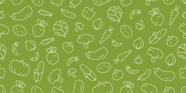 Minimalist sebze simgesiyle kusursuz desen basit çizimler, yeşil taptaze ambalaj arkaplanı
