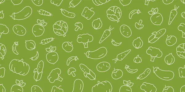 Seamless pattern with minimalistic vegetables icon simple illustrations, green fresh wrap background — Stock Vector